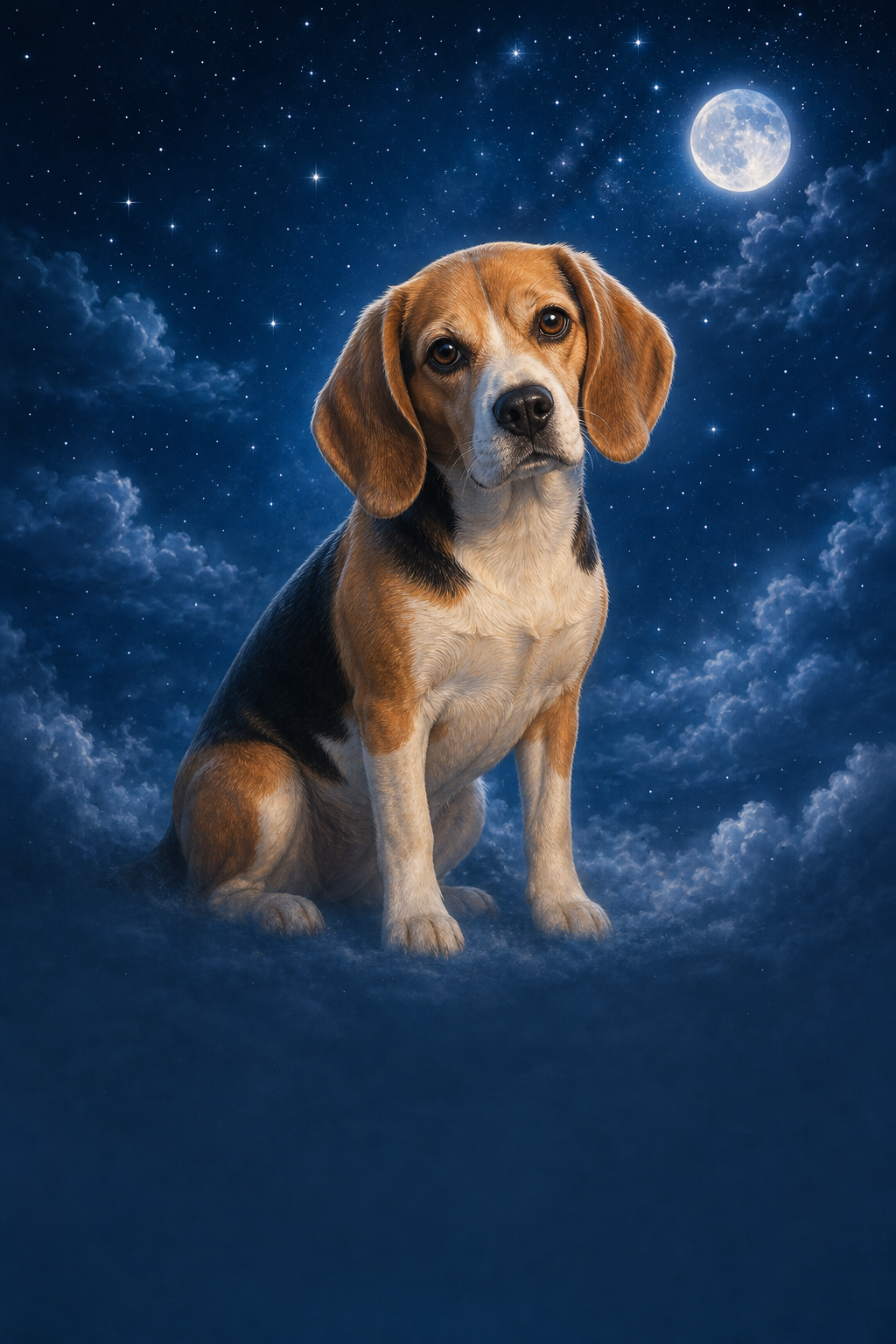 AI-assisted starlight demo portrait of a fictional beagle named Bella